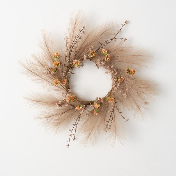 SULLIVANS 19 in. Artificial Pampas Grass Small Wreath, Brown