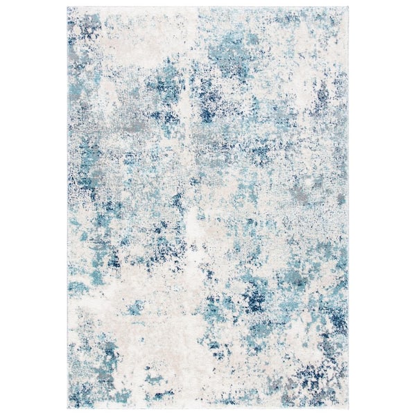 SAFAVIEH Aston Ivory/Blue 5 ft. x 8 ft. Distressed Geometric Area Rug