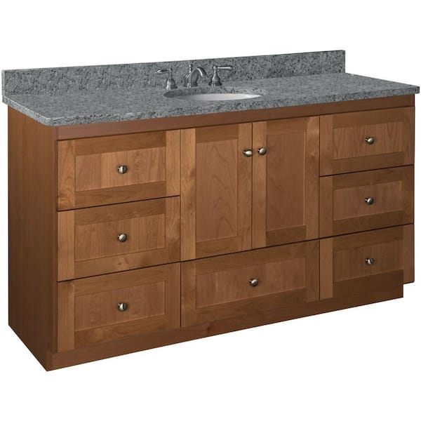 Simplicity by Strasser Shaker 60 in. W x 21 in. D x 34.5 in. H Bath Vanity Cabinet without Top in Medium Alder