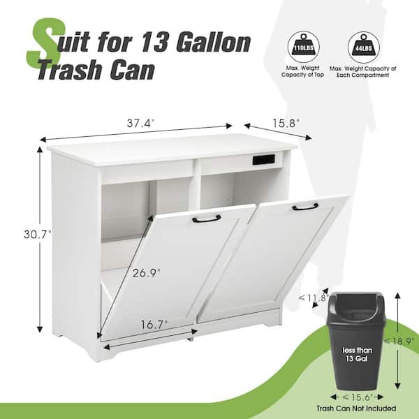 Unbranded - 37.4 in. W x 15.8 in. D x 30.7 in. H Assembled Tilt Out Trash Cabinet in White Kitchen Trash Can w/Deodorizer Device