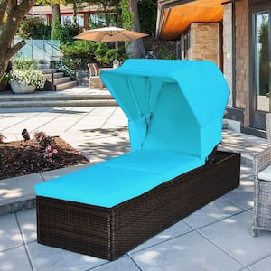 1-Piece Metal Wicker Outdoor Chaise Lounge with Cushion Turquoise