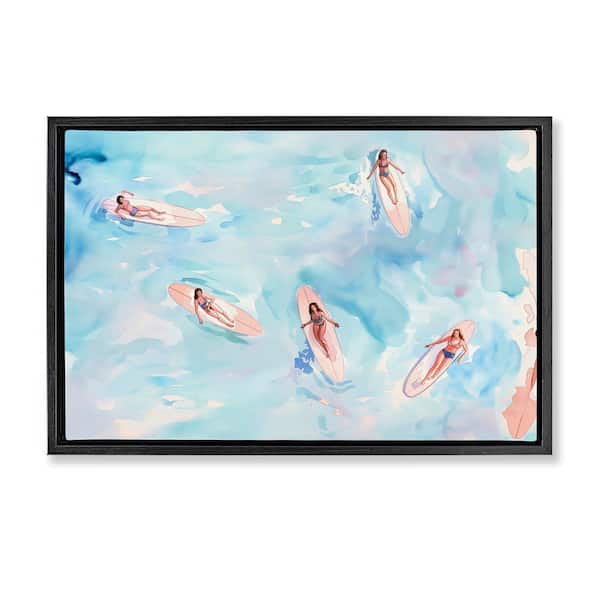Surfer Girls on Sea by Arlington Prints Black Floater Frame People Graphic Art Print 21 in. x 31 in.