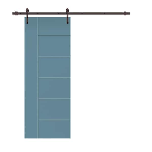 CALHOME Modern Classic 24 in. x 96 in. Dignity Blue Stained Composite MDF Paneled Sliding Barn Door with Hardware Kit