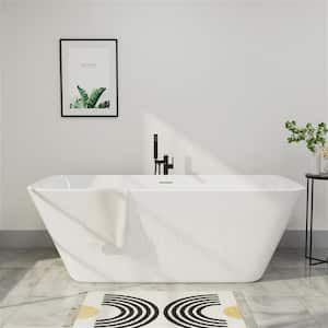 67 in. Acrylic Freestanding Bathtub Soaking Tub Flat Bottom with Drain Included in Glossy White