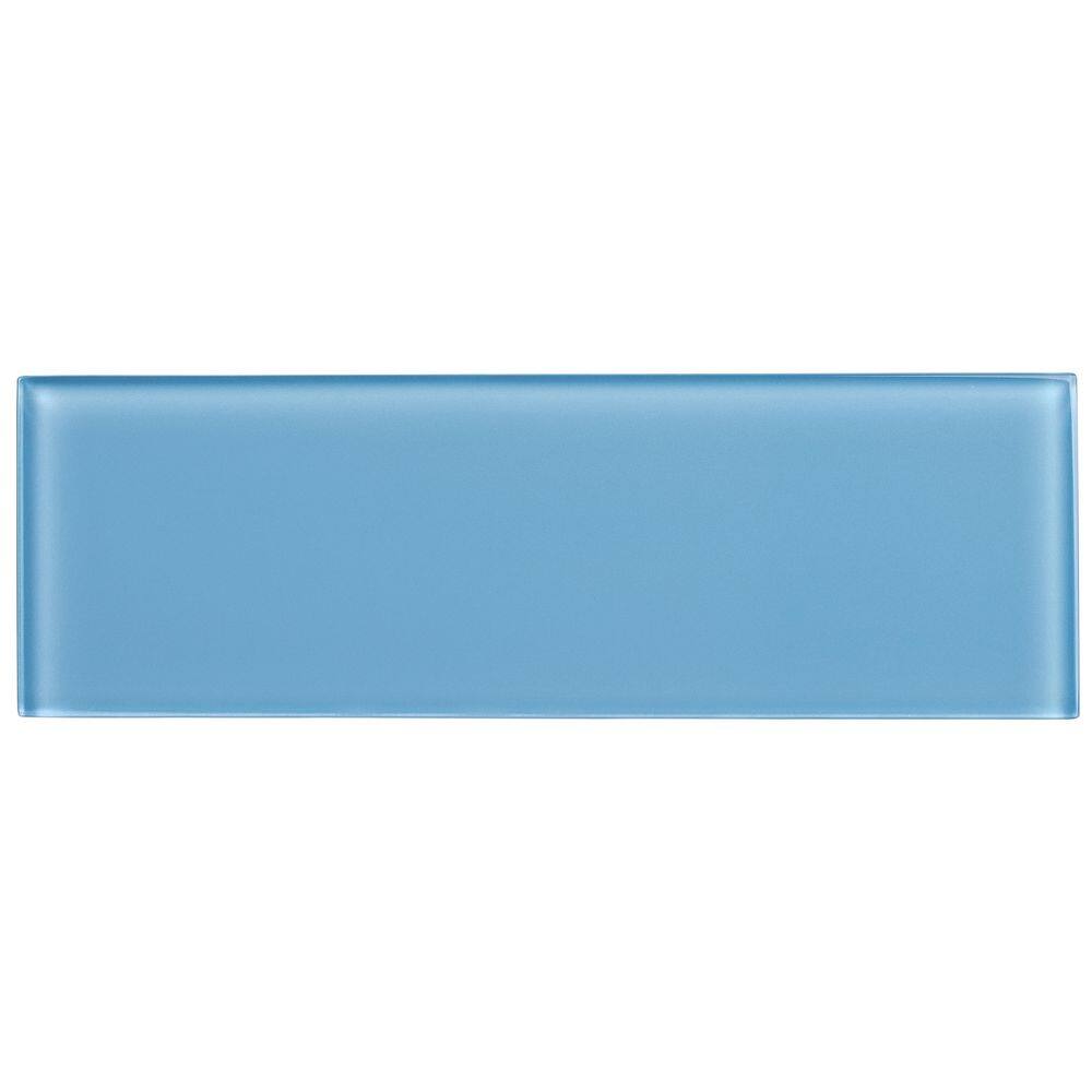Enchant Elle Spell Blue Glossy 4 in. x 12 in. Smooth Glass Subway Wall Tile