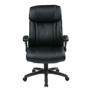 Executive Bonded Leather Chair in Titanium/Black with Adjustable Padded Flip Arms and Coated Base