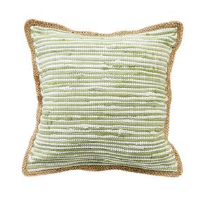 Riley Green/White 20 in. x 20 in. Striped Jute Bordered Polyfill Throw Pillow