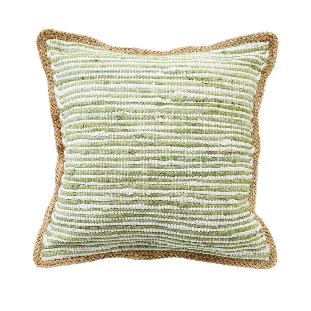 Riley Green/White 20 in. x 20 in. Striped Jute Bordered Polyfill Indoor Thr
