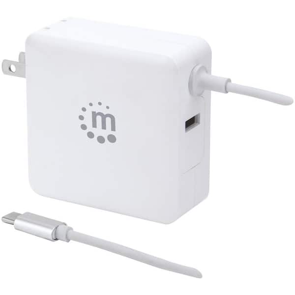 Manhattan 60-Watt Power Delivery Wall Charger with Built-in USB-C Cable in White