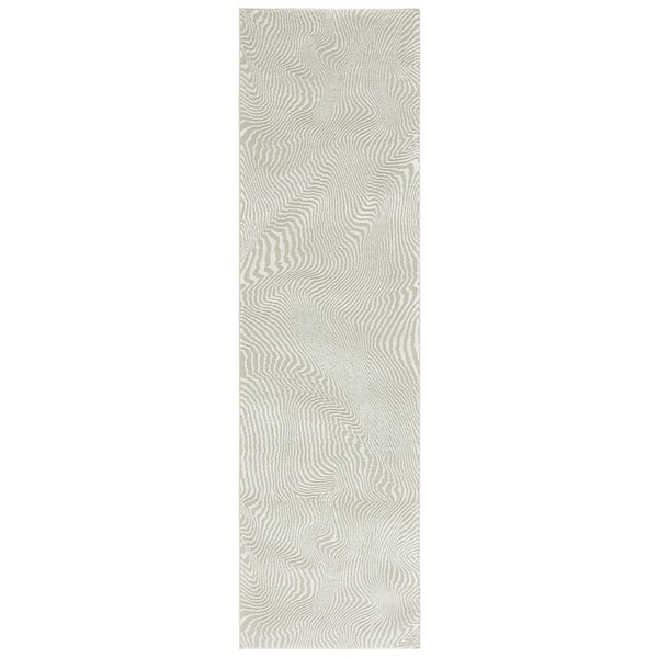 Revive 2 ft. x 8 ft. Sage/Ivory Solid Abstract Wavy Runner Rug