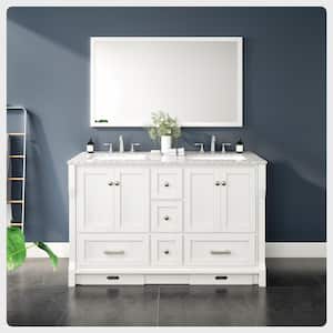 Booster 60 in. W x 22 in. D x 34 in. H Double Bath Vanity in White with White Carrara Marble Top with White Sinks