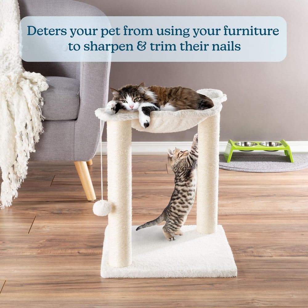 White Plush Cat Hammock with Sisal Scratching Posts