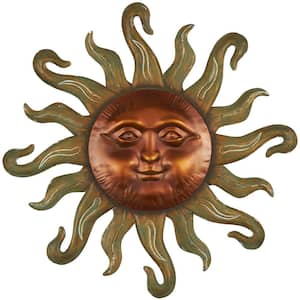 31 in. x 30 in. Metal Copper Sun Wall Decor with Smiling Face and Curved Rays