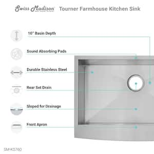 Tourner 30 in. x 21 in. Stainless Steel, Single Basin, Farmhouse Kitchen Sink with Apron