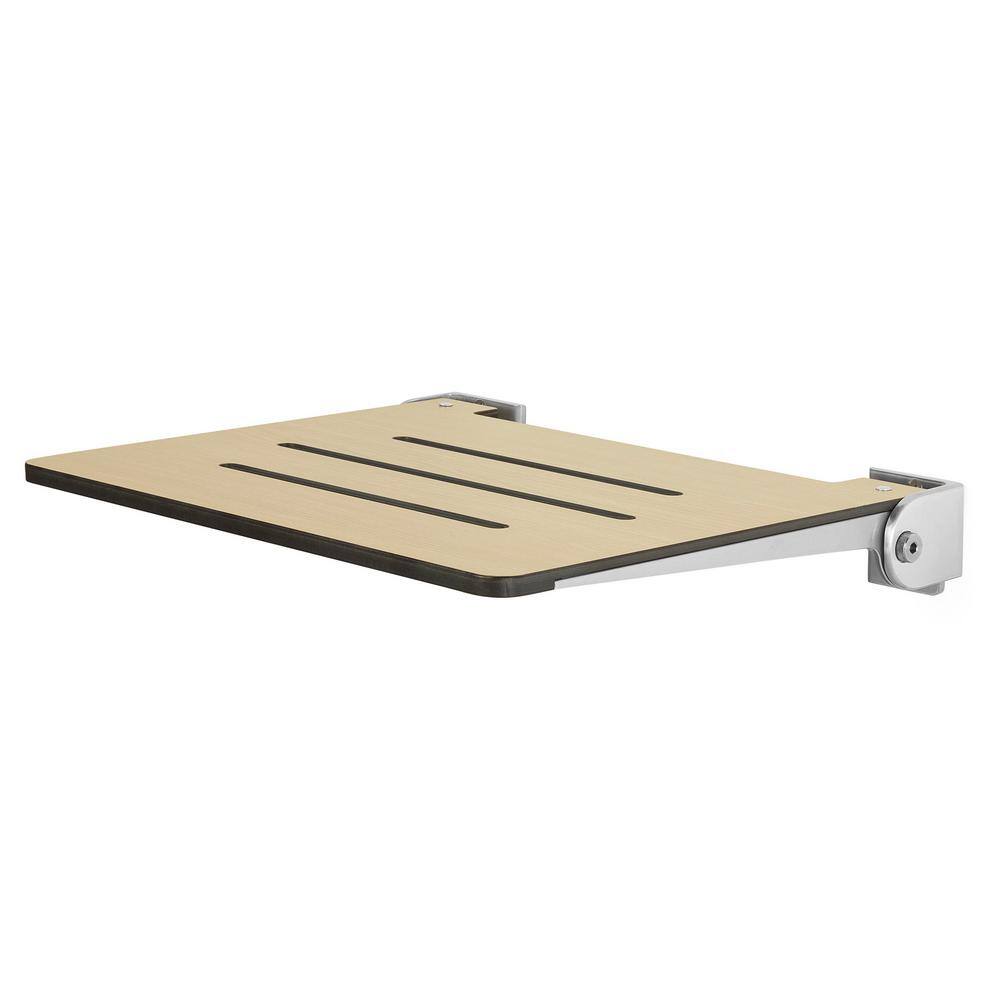 Urban Chic Teak Folding Wall Mount Shower Bench with Silver Frame