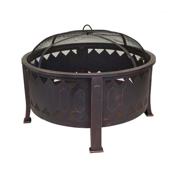 29.75 in. W x 24 in. H Outdoor Round Leisure Metal Wood Burning Fire Pit in Oil Rubbed Bronze