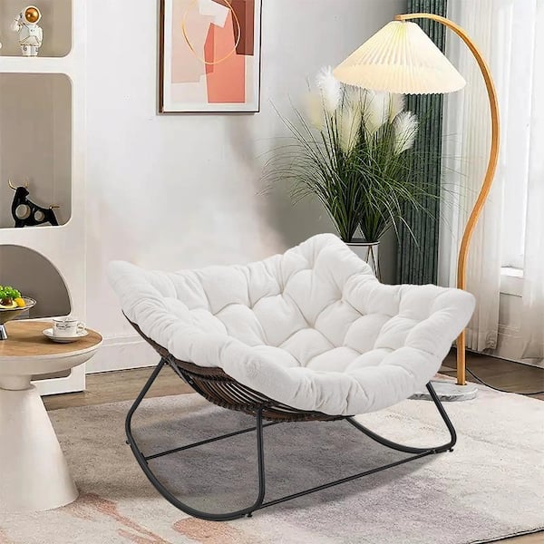 Sudzendf Black Metal Oversized Outdoor Rocking Chair Papasan
