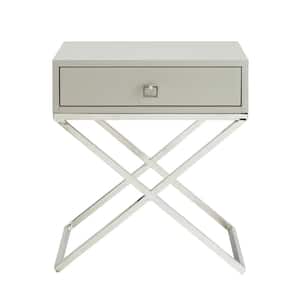 Laila Square Lacquered Light Grey/Chrome Metal X-Leg Nightstand