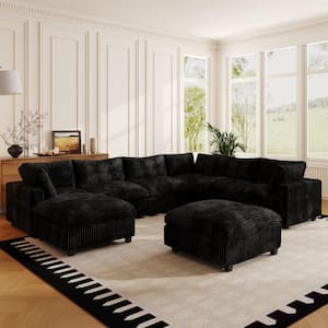 【極美品】JNHearts Velvet library Black J&E Home 157.48 in. W Square Arm 6-piece Faux Rabbit-Hair Plush