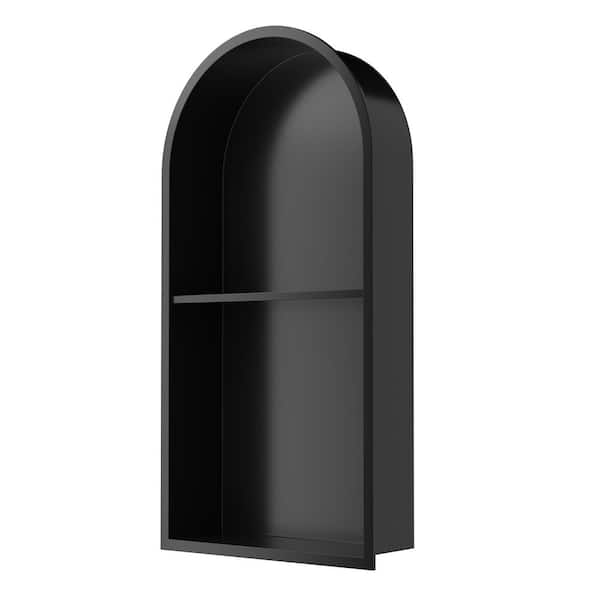 12 in. W x 24 in. H x 4 in. D Stainless steel Recessed Shower Niche one in Black with Curved Design and Double Shelves