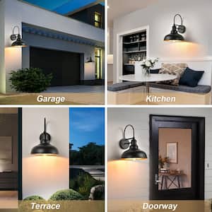 15.7 in. Gooseneck Black and Gold Motion Sensing Outdoor Hardwired Wall Barn Light Scone with No Bulbs Included (2-Pack)