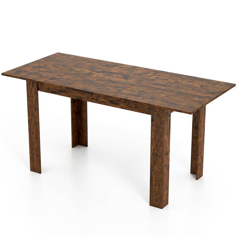 Expandable 47 in Rectangular Dining Table Seats 4-8, Hidden Leaf, Wood Top, Modern Style