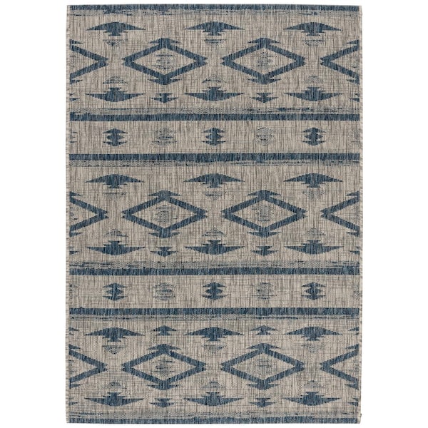 Courtyard Gray/Navy 2 ft. x 4 ft. Geometric Striped Diamond Indoor/Outdoor Area Rug