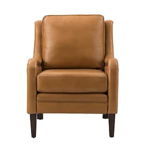 Gertrudis Camel 27.56 in. W Genuine Leather Upholstered Arm Chair with Nailhead Trims