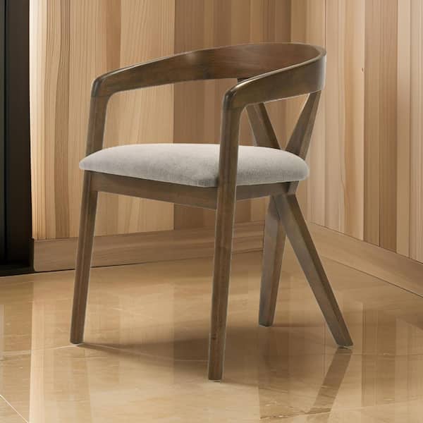 Benjara Brown Fabric Corss Back Design Dining Armchair