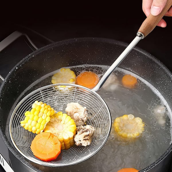 Lindshammar スパイス ジャー キャニスター 黒コショウ Stainless Steel Spider Strainer Skimmer Wood Handle Heat Resistant