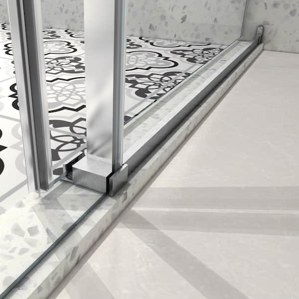 56-60 in. W x 76 in. H Sliding Frameless Shower Door in Brushed Nickel Finish with Clear Tempered Glass