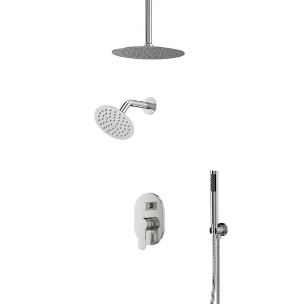 Crozet 3-Spray 10 in. Ceiling Mount Dual Fixed and Handheld Shower Head Shower Faucet 2.5 GPM in Polished Chrome