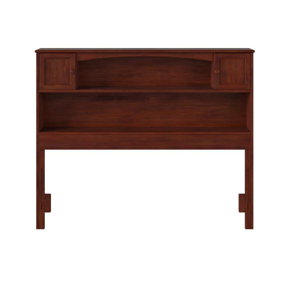 Walnut Full Size Bookcase Headboard with Storage and USB Charger