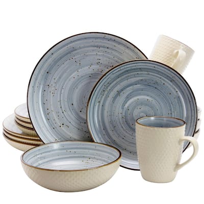 Mellow 16-Piece Country/Cottage Powder Blue Earthenware Dinnerware Set (Service for 4)