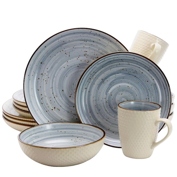 Elama Mellow 16-Piece Country/Cottage Powder Blue Earthenware Dinnerware Set (Service for 4)