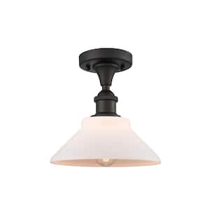 Orwell 8.38 in. 1-Light Oil Rubbed Bronze Semi-Flush Mount with Matte White Glass Shade
