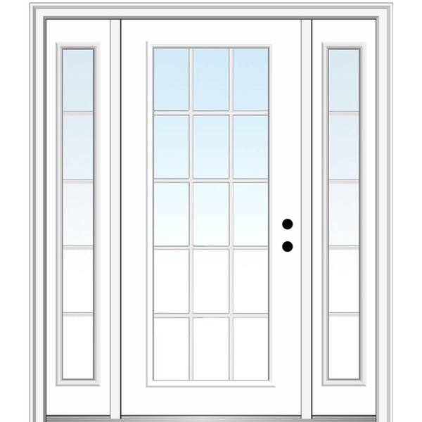 MMI Door 64.5 in. x 81.75 in. Internal Grilles Left-Hand Full Lite Clear Painted Fiberglass Prehung Front Door with Sidelites