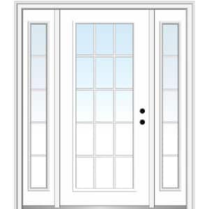 64.5 in. x 81.75 in. Classic Left-Hand Inswing 15-Lite Clear Primed Fiberglass Smooth Prehung Front Door with Sidelites