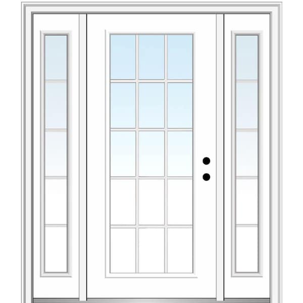 MMI DOOR 68.5 in. x 81.75 in. Classic Left-Hand Inswing 15-Lite Clear Primed Fiberglass Smooth Prehung Front Door with Sidelites