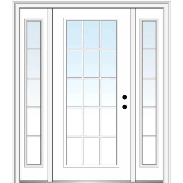 MMI Door 68.5 in. x 81.75 in. Classic Left-Hand Inswing 15-Lite Clear Primed Fiberglass Smooth Prehung Front Door with Sidelites