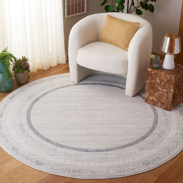 Hanna 7 ft. x 7 ft. Ivory/Gray Modern Border Round Area Rug