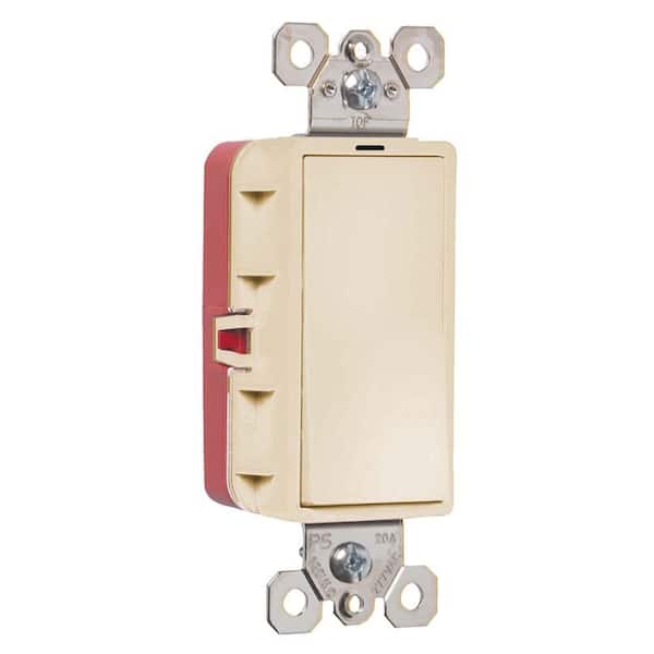 PlugTail 20 Amp Single Pole Illuminated Decorator Light Switch, Ivory