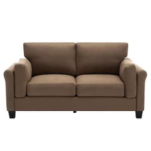 Mid Century Luxury Couch 67.5 in. Brown Linen-Like 2 Seats Loveseat with Thick Cushion and Rolled Arm for Living Room