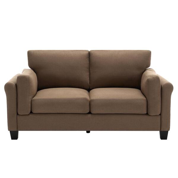 Morden Fort Mid Century Luxury Couch 67.5 in. Brown Linen-Like 2 Seats Loveseat with Thick Cushion and Rolled Arm for Living Room