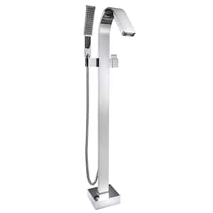 1-Handle Freestanding Floor Mount Roman Tub Faucet Bathtub Filler with Hand Shower in Chrome