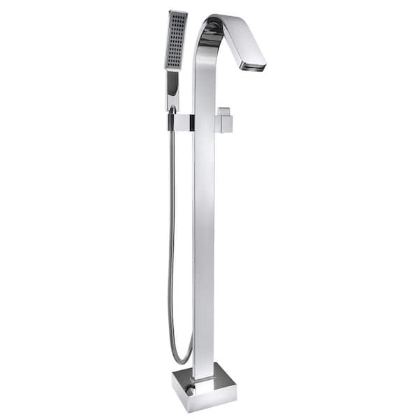 AKDY 1-Handle Freestanding Floor Mount Roman Tub Faucet Bathtub Filler with Hand Shower in Chrome