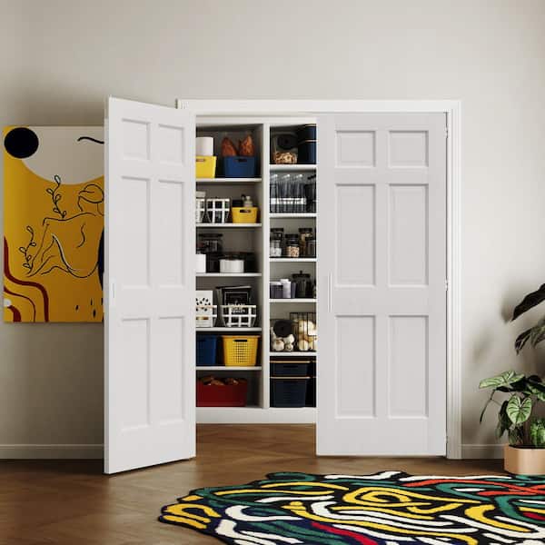 60 in. x 80 in. Solid Wood and MDF, 6-Panel, Hollow Core, White Primed, Pantry Door, Interior Door Slab With Ball Catch
