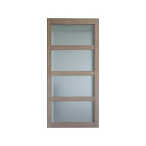 42 in. x 88 in. 4 Lite Frosted Glass Ashen White Finished MDF Glim Extra Tall Barn Door Slab