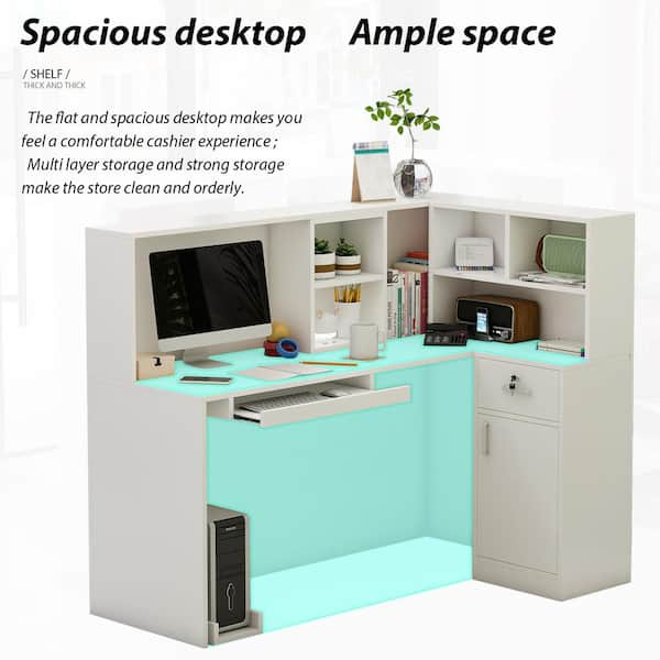 Reversible L-Shaped Desk Computer Desk with Drawers & Shelf Ample Storage - FUFUGAGA White