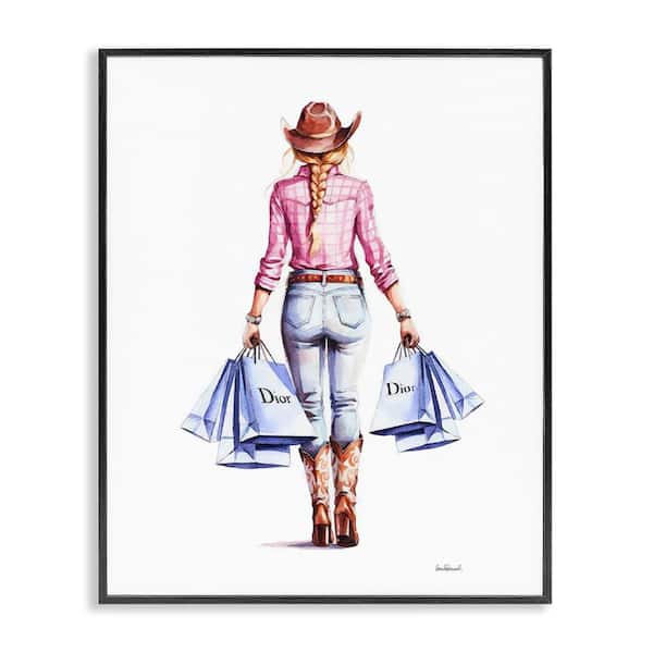 Stupell Industries Glam Cowgirl Pink Plaid by Amanda Greenwood Black Framed People Giclee Art Print 20 in. x 16 in.